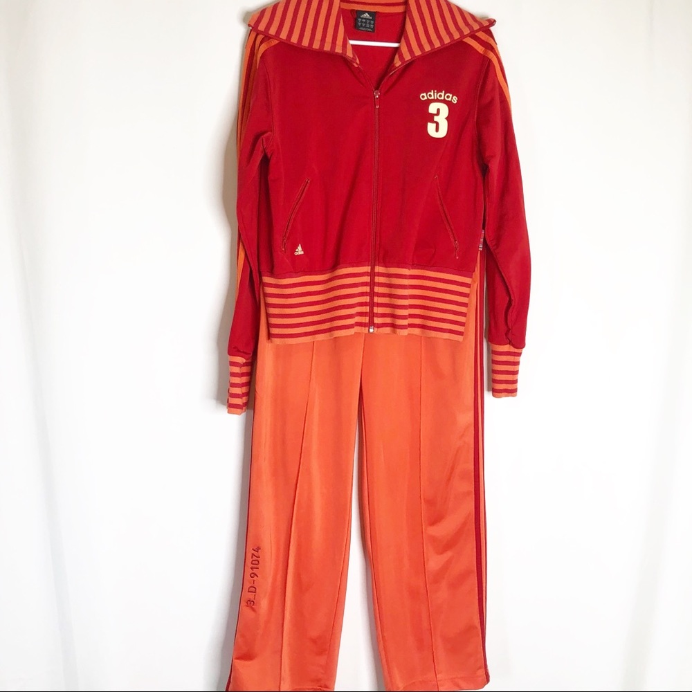 Vintage 80s Adidas Large Orange Red Tracksuit